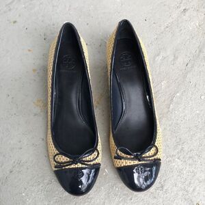 Tory Burch Cartherine Cap-Toe Raffia wedge